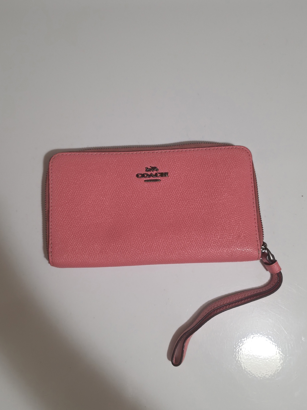 COACH Pink Zip-Around Leather Wristlet Wallet